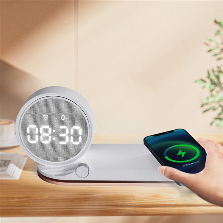 K02T Multifunction 15W Wireless Charger Alarm Clock Touch Dimmable Light Time Temperature Display - White