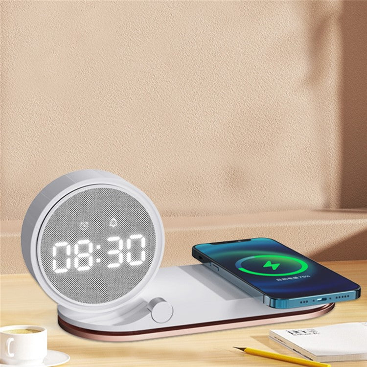 K02T Multifunction 15W Wireless Charger Alarm Clock Touch Dimmable Light Time Temperature Display - White