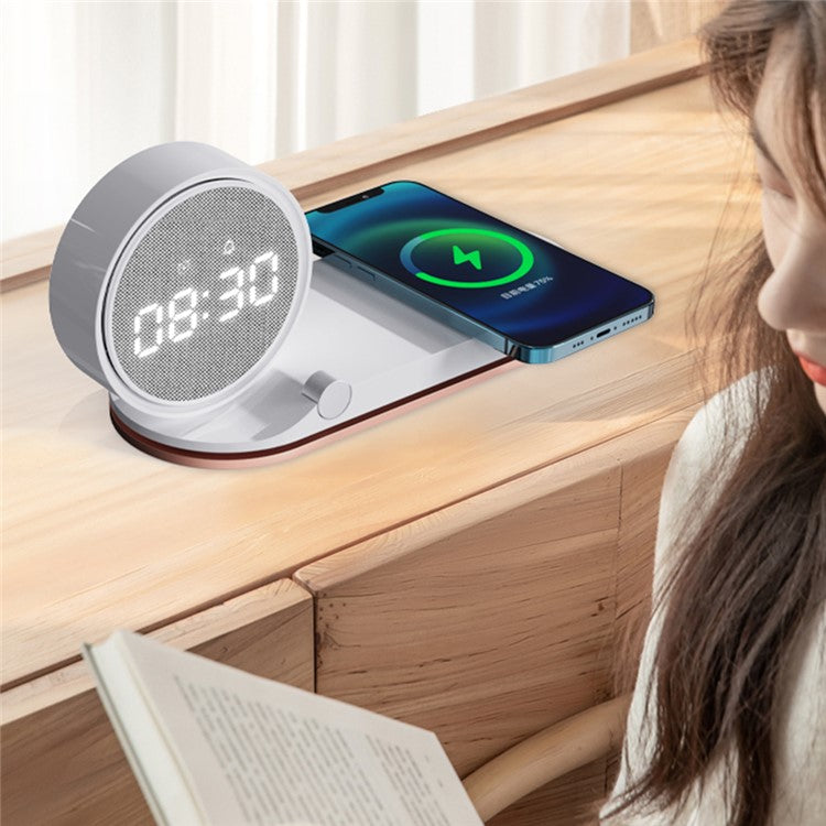 K02T Multifunction 15W Wireless Charger Alarm Clock Touch Dimmable Light Time Temperature Display - White