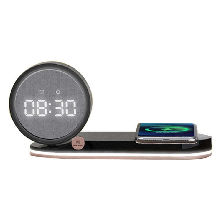 K02T Multifunction 15W Wireless Charger Alarm Clock Touch Dimmable Light Time Temperature Display - Black