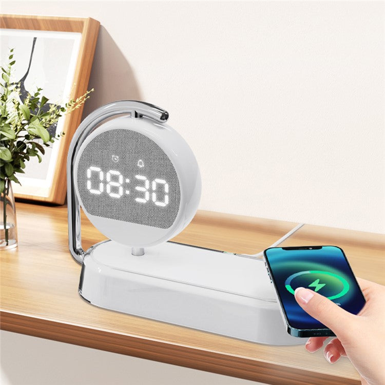 K01T 15W Wireless Charger 3-in-1 Desktop Charging Station 3 Gears Dimmable LED Light Alarm Clock