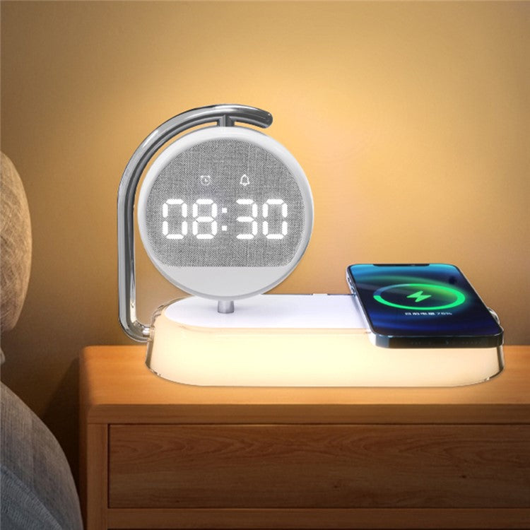 K01T 15W Wireless Charger 3-in-1 Desktop Charging Station 3 Gears Dimmable LED Light Alarm Clock