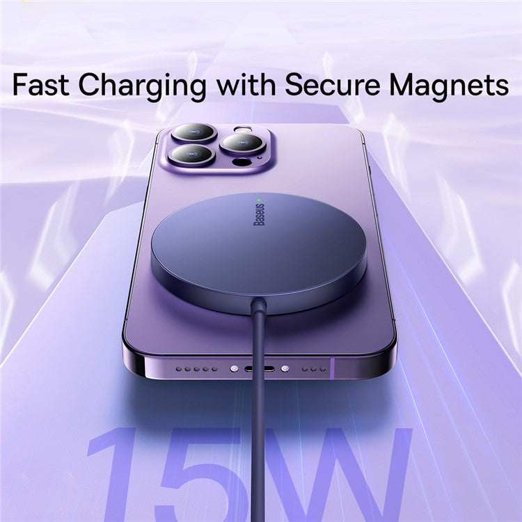 BASEUS Simple Mini3 Magnetic Wireless Charger Slim Lightweight 15W Charging Pad with 1.2m Charging Cable - Purple