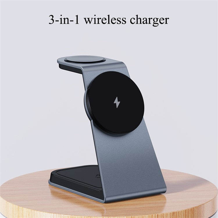 IFORCE T3 3-in-1 Magnetic Wireless Charger 15W Fast Charging Stand Dock for iWatch AirPod Phone - Grey