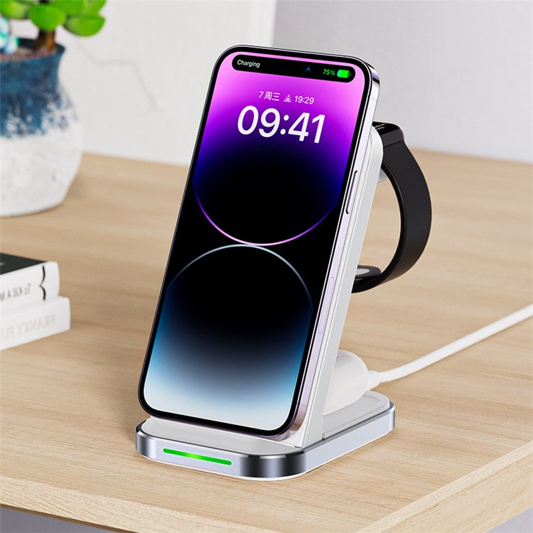 ACEFAST E15 3-in-1 Desktop Charger 15W Wireless Charging Dock for Mobile Phone / Earphones / Smart Watch