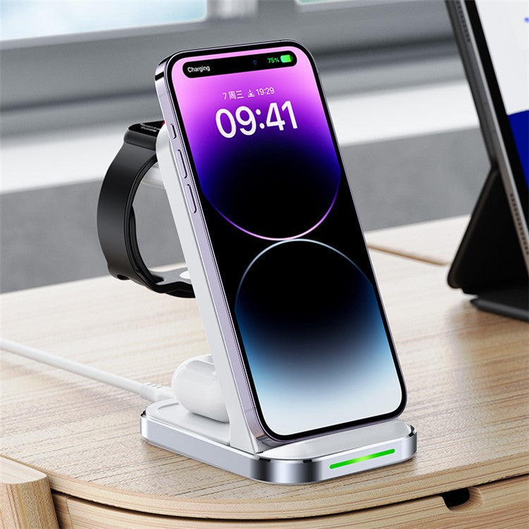 ACEFAST E15 3-in-1 Desktop Charger 15W Wireless Charging Dock for Mobile Phone / Earphones / Smart Watch