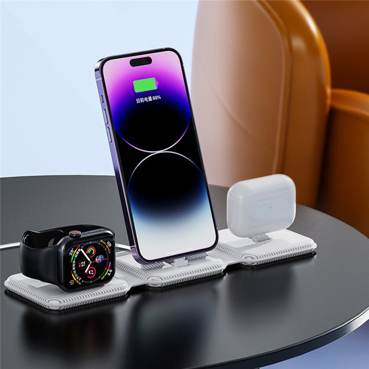 A75 3-in-1 Folding Wireless Charger Portable Charging Pad with Lightning Connector for iPhone Series, iWatch, AirPods - Black