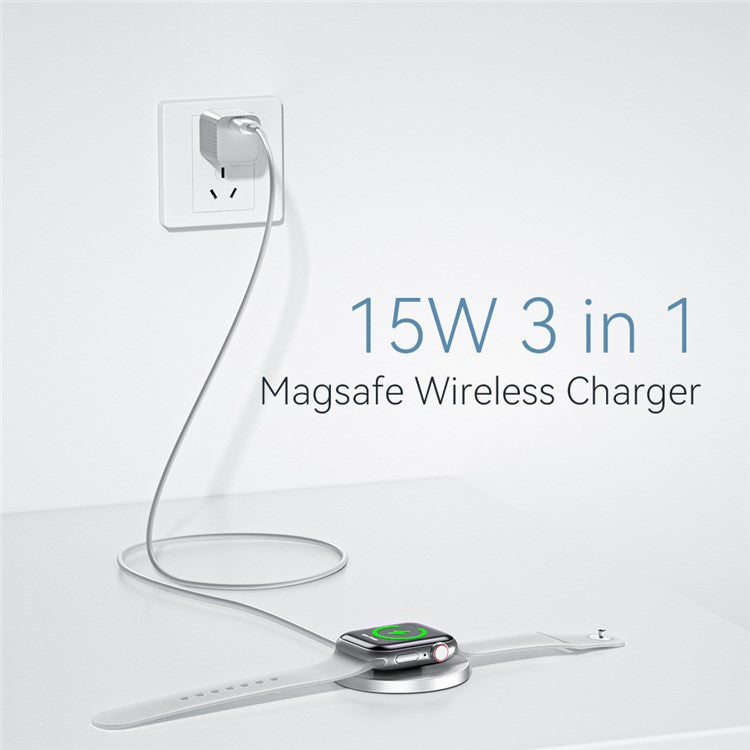 ESSAGER 3-in-1 15W Magnetic Wireless Charger for iPhone 12 / 13 / 14, AirPods, iWatch Slim Charging Pad