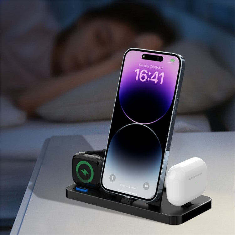 GY-Z17 3-In-1 Desktop Phone Charger 15W Wireless Charger Stand Holder for Apple Watch / AirPods / iPhone