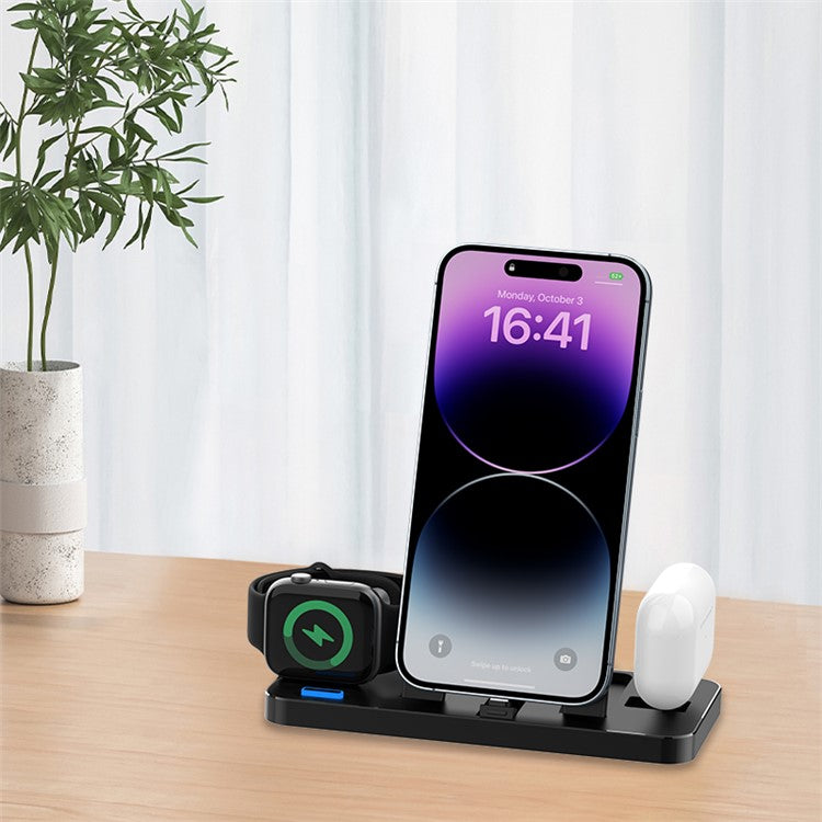 GY-Z17 3-In-1 Desktop Phone Charger 15W Wireless Charger Stand Holder for Apple Watch / AirPods / iPhone