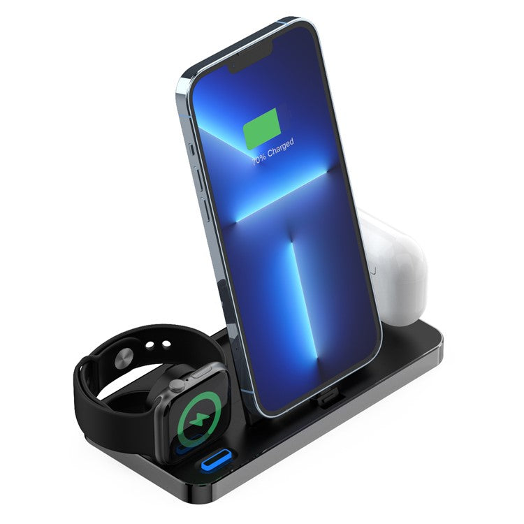 GY-Z17 3-In-1 Desktop Phone Charger 15W Wireless Charger Stand Holder for Apple Watch / AirPods / iPhone