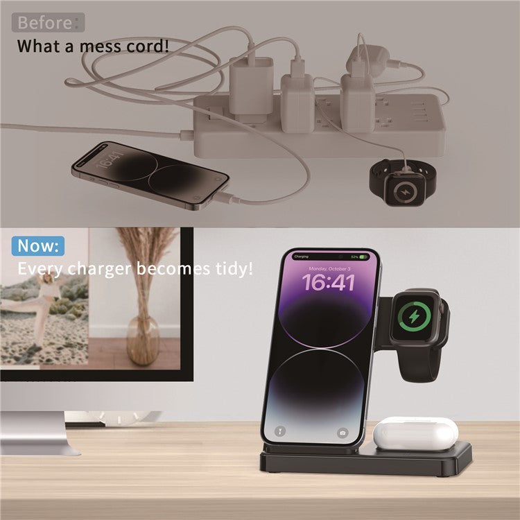 GY-Z5G 3-in-1 Desktop Foldable Wireless Charger Phone Watch Earphone Fast Charging Stand