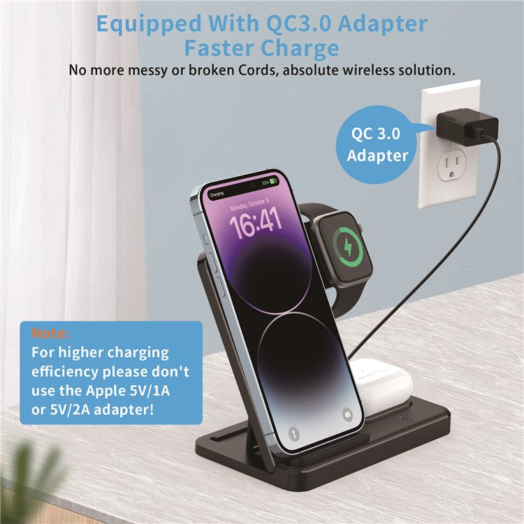 GY-Z5G 3-in-1 Desktop Foldable Wireless Charger Phone Watch Earphone Fast Charging Stand