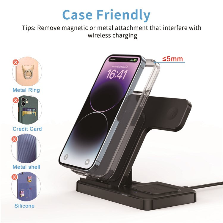 GY-Z5G 3-in-1 Desktop Foldable Wireless Charger Phone Watch Earphone Fast Charging Stand