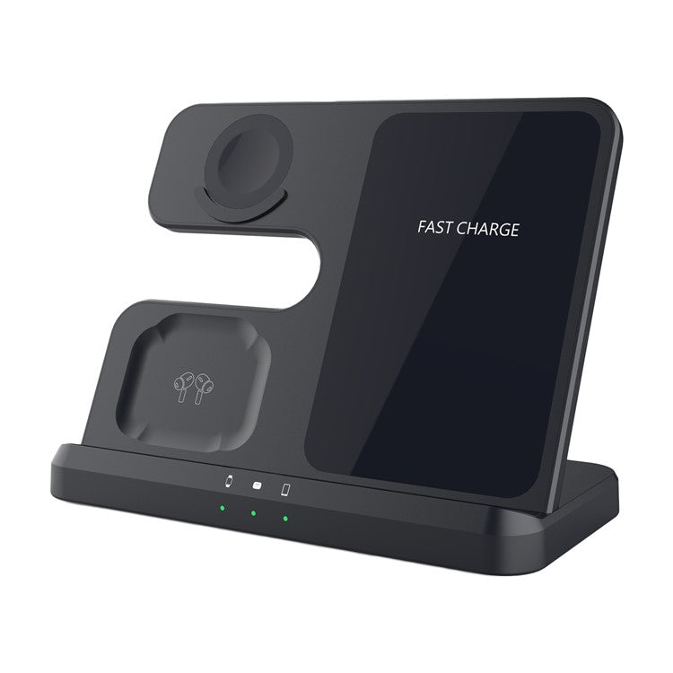 Q10B For Samsung Watch Earphone Phone 3-in-1 Desktop Wireless Charger Cellphone Fast Charging Stand - Black