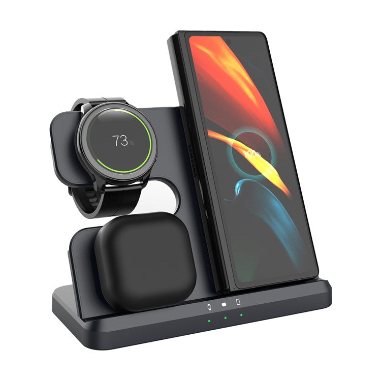 Q10B For Samsung Watch Earphone Phone 3-in-1 Desktop Wireless Charger Cellphone Fast Charging Stand - Black