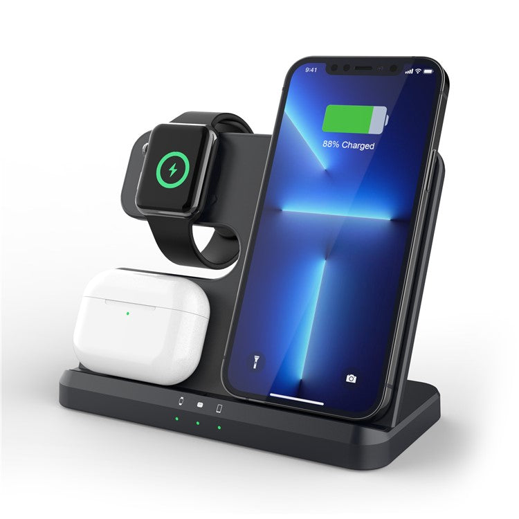 Q10B For Samsung Watch Earphone Phone 3-in-1 Desktop Wireless Charger Cellphone Fast Charging Stand - Black