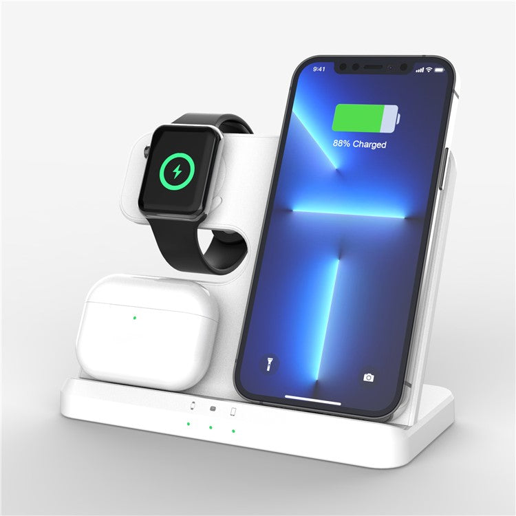 Q10B For Samsung Watch Earphone Phone 3-in-1 Desktop Wireless Charger Cellphone Fast Charging Stand - White