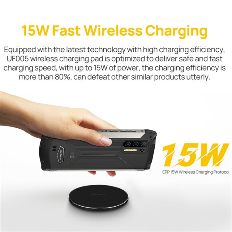 ULEFONE UF005 Round Wireless Charger 15W Max Fast Wireless Charging Pad 6.5mm Ultra-thin Compact Phone Charger