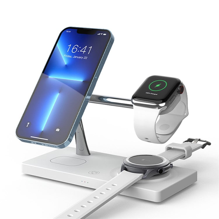 T218 Magnetic Wireless Charging Station with Night Light + USB Output for Mobile Phone  /  Earphones  /  Smart Watch - White