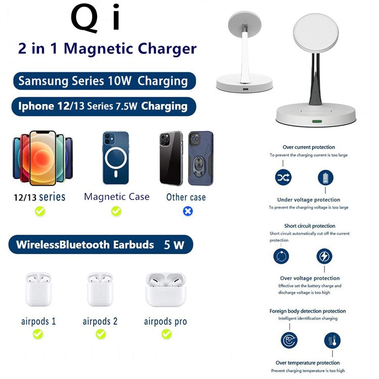 T269 15W Fast Charging Station with Night Light Magnetic Wireless Charger for iPhone / AirPods Pro (QI Certified) - White