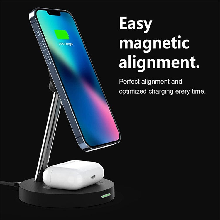 T269 15W Fast Charging Station with Night Light Magnetic Wireless Charger for iPhone / AirPods Pro (QI Certified) - White