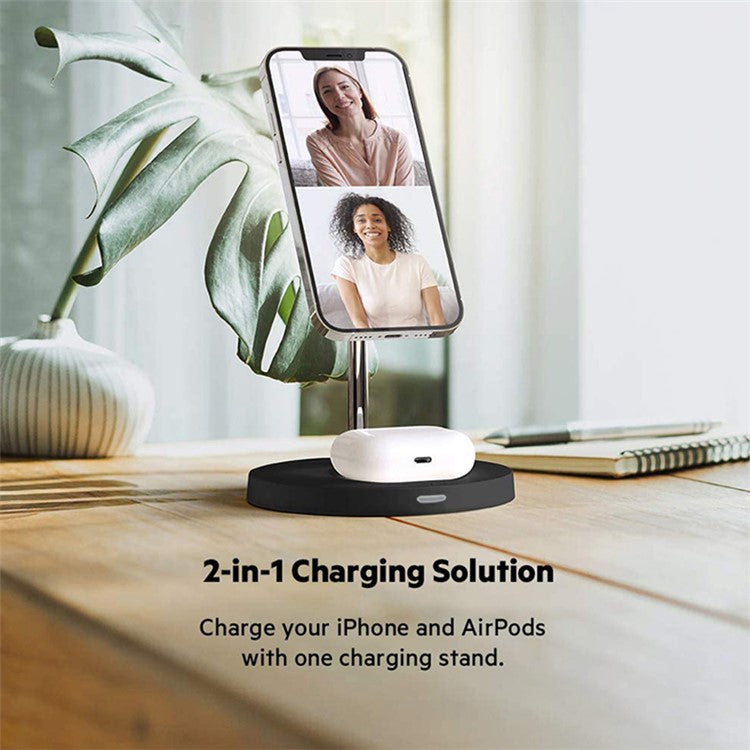 T269 15W Fast Charging Station with Night Light Magnetic Wireless Charger for iPhone / AirPods Pro (QI Certified) - Black