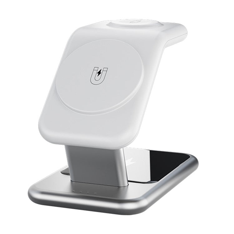 Y10 3-in-1 15W Magnetic Wireless Charger, for iPhone 12  /  13  /  14 Series  /  iWatch  /  AirPods Alloy+PC Desktop Charging Stand - White