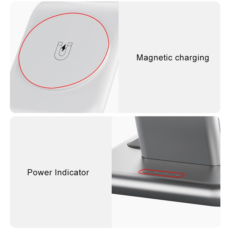 Y10 3-in-1 15W Magnetic Wireless Charger, for iPhone 12  /  13  /  14 Series  /  iWatch  /  AirPods Alloy+PC Desktop Charging Stand - White