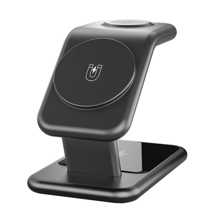 Y10 3-in-1 15W Magnetic Wireless Charger, for iPhone 12  /  13  /  14 Series  /  iWatch  /  AirPods Alloy+PC Desktop Charging Stand - Black