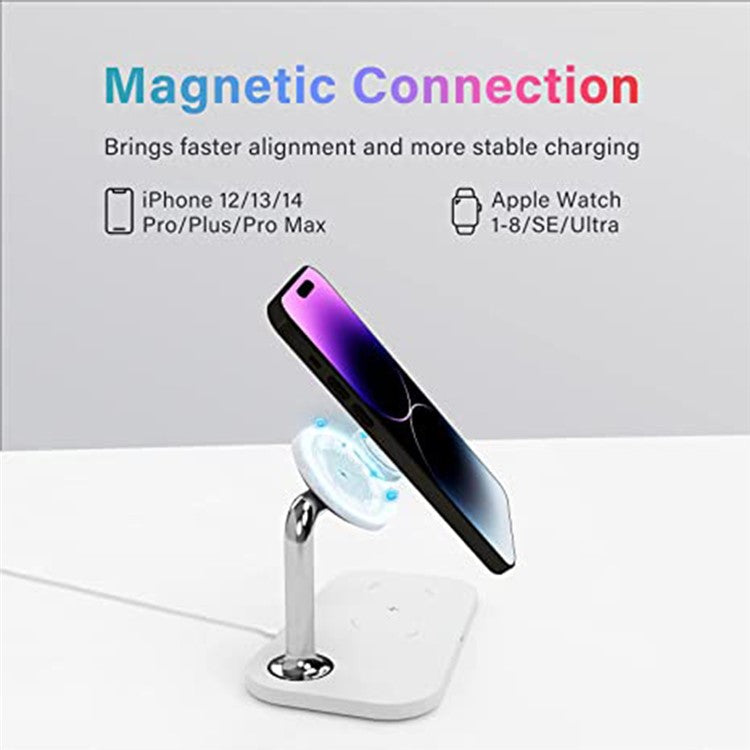 OJD-85 3-in-1 15W Wireless Charger Magnetic Fast Charging Station for iPhone 14 / 13 / 12 / iWatch / AirPods - White