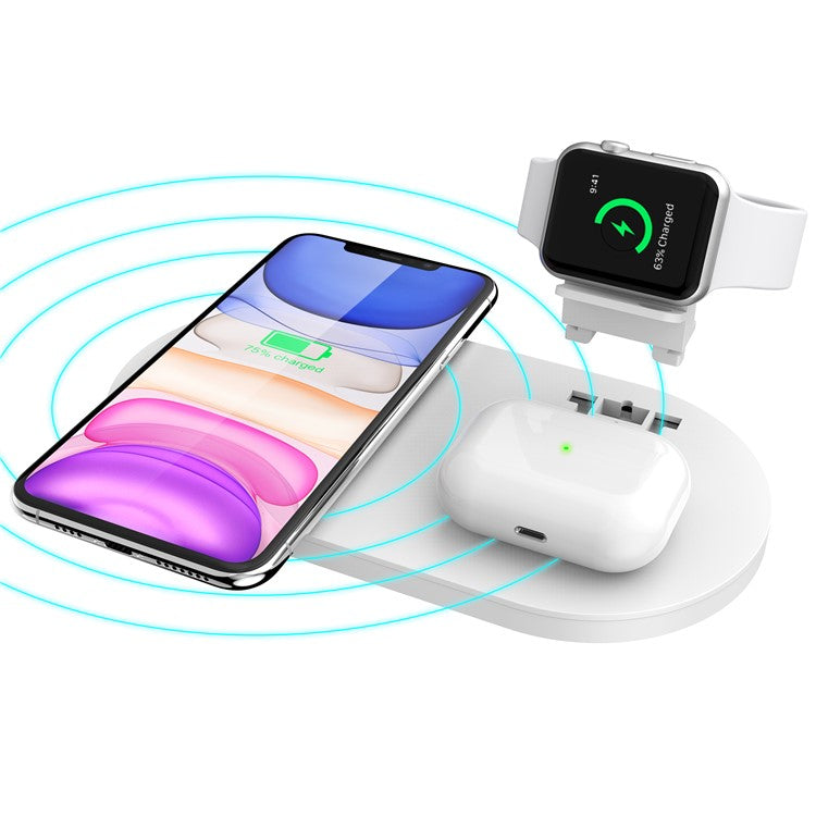 A04 3-in-1 Wireless Charger for iPhone / iWatch / AirPods Portable Fast Charging Station with Detachable Watch Stand - White