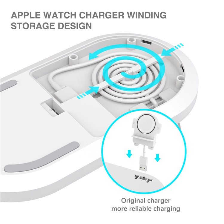 A04 3-in-1 Wireless Charger for iPhone / iWatch / AirPods Portable Fast Charging Station with Detachable Watch Stand - White