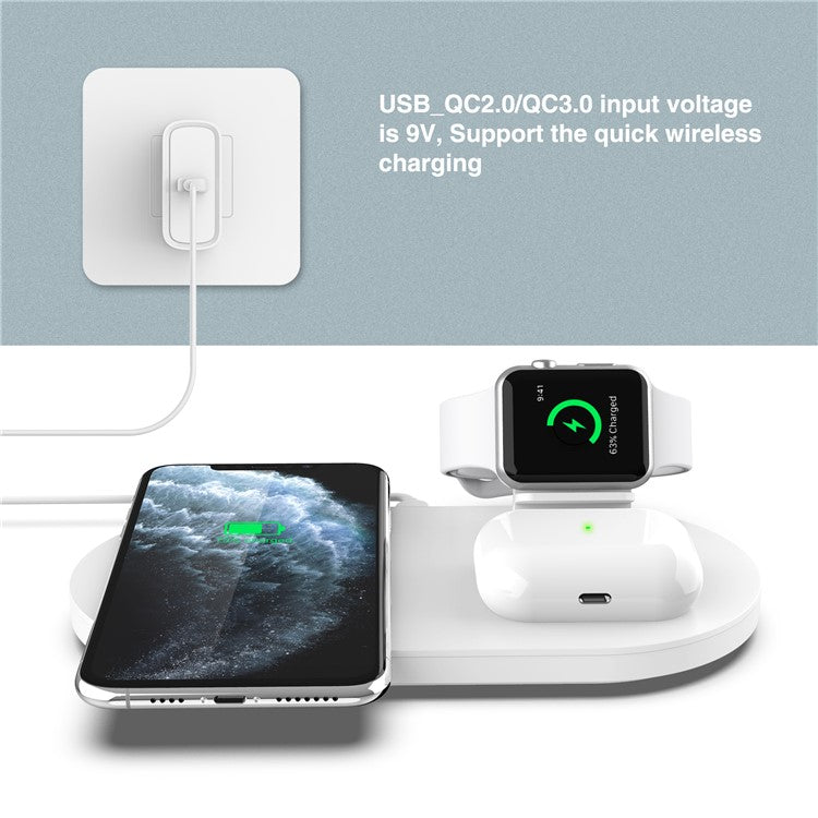 A04 3-in-1 Wireless Charger for iPhone / iWatch / AirPods Portable Fast Charging Station with Detachable Watch Stand - White