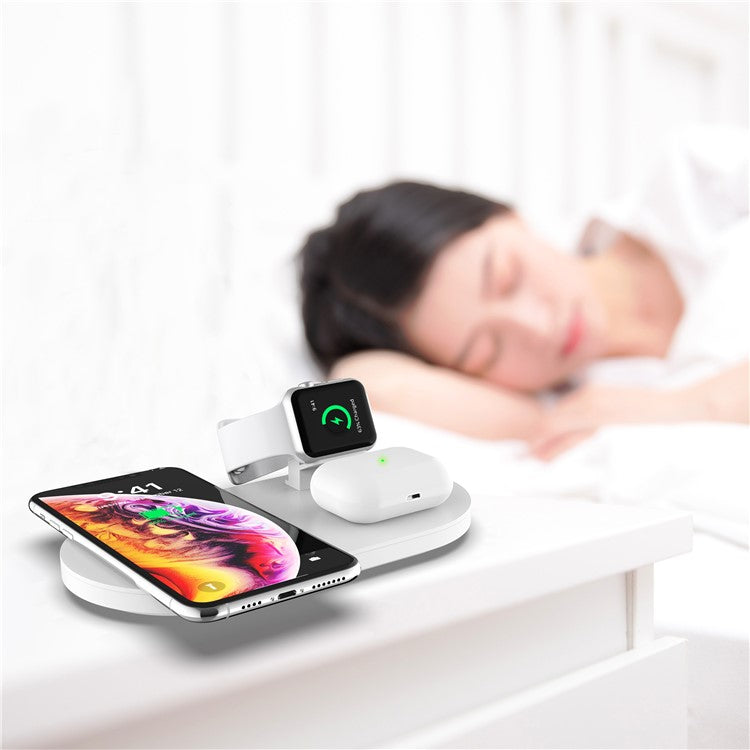 A04 3-in-1 Wireless Charger for iPhone / iWatch / AirPods Portable Fast Charging Station with Detachable Watch Stand - White