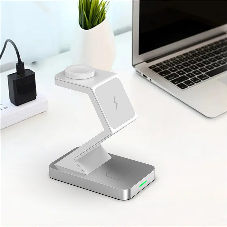 X3 15W Magnetic Wireless Charger for iPhone  /  iWatch  /  AirPods 3-in-1 Fast Charging Stand - White