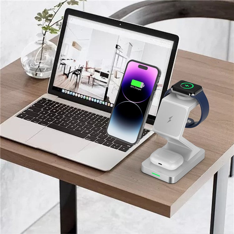 X3 15W Magnetic Wireless Charger for iPhone  /  iWatch  /  AirPods 3-in-1 Fast Charging Stand - White