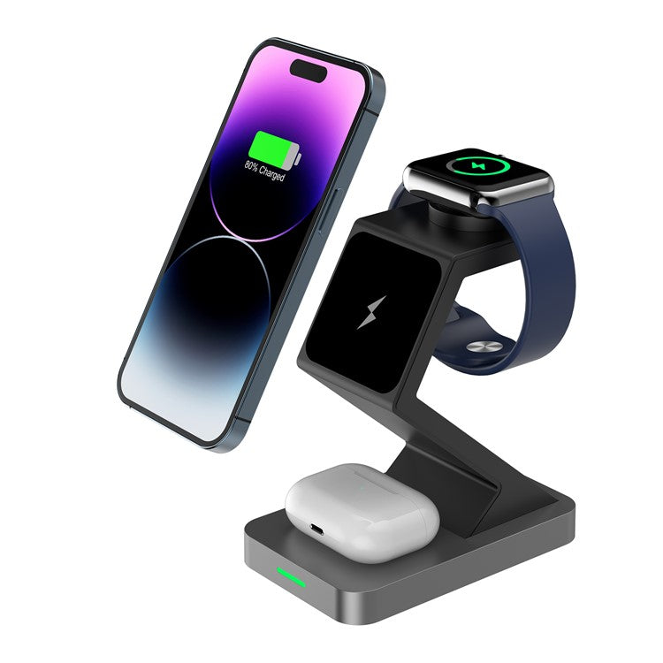 X3 15W Magnetic Wireless Charger for iPhone  /  iWatch  /  AirPods 3-in-1 Fast Charging Stand - Black