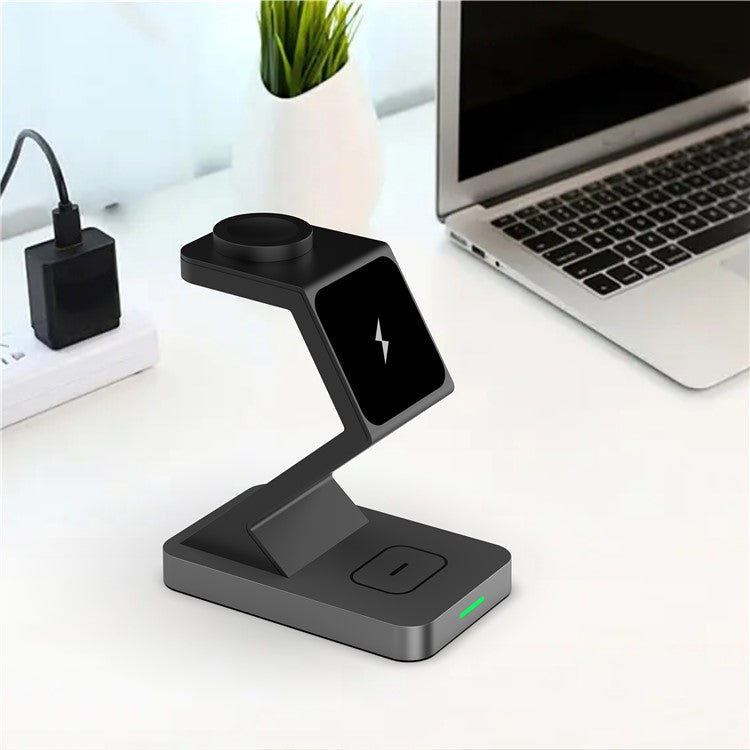 X3 15W Magnetic Wireless Charger for iPhone  /  iWatch  /  AirPods 3-in-1 Fast Charging Stand - Black