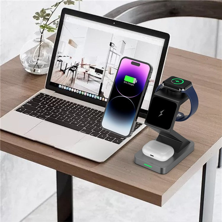 X3 15W Magnetic Wireless Charger for iPhone  /  iWatch  /  AirPods 3-in-1 Fast Charging Stand - Black