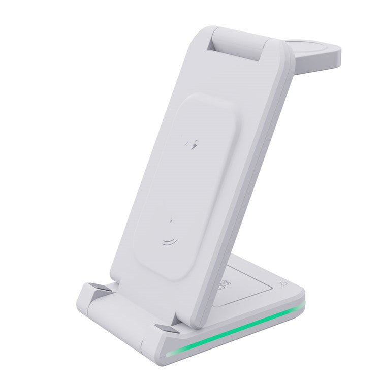 H28 Folding Multifunctional 5-in-1 15W Wireless Charger Phone Earphone Watch Charging Stand with Light Function - White