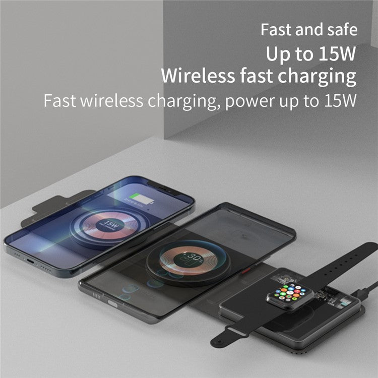 T01 3-in-1 Foldable Wireless Charger Magnetic Wireless Fast Charging Station Pad for iPhone iWatch Earphone