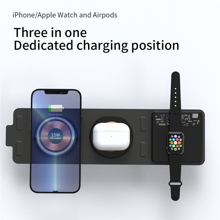 T01 3-in-1 Foldable Wireless Charger Magnetic Wireless Fast Charging Station Pad for iPhone iWatch Earphone