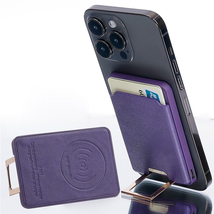 Magnetic Wireless Charger 4-in-1 15W Fast Wireless Charging Station with Kickstand / Card Holder (NO CE Certificated) - Purple