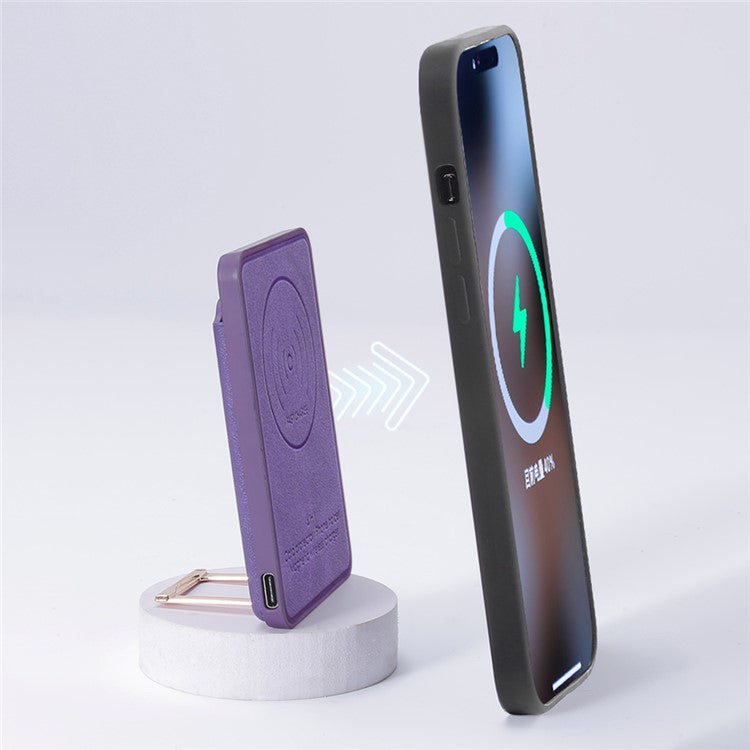 Magnetic Wireless Charger 4-in-1 15W Fast Wireless Charging Station with Kickstand / Card Holder (NO CE Certificated) - Purple