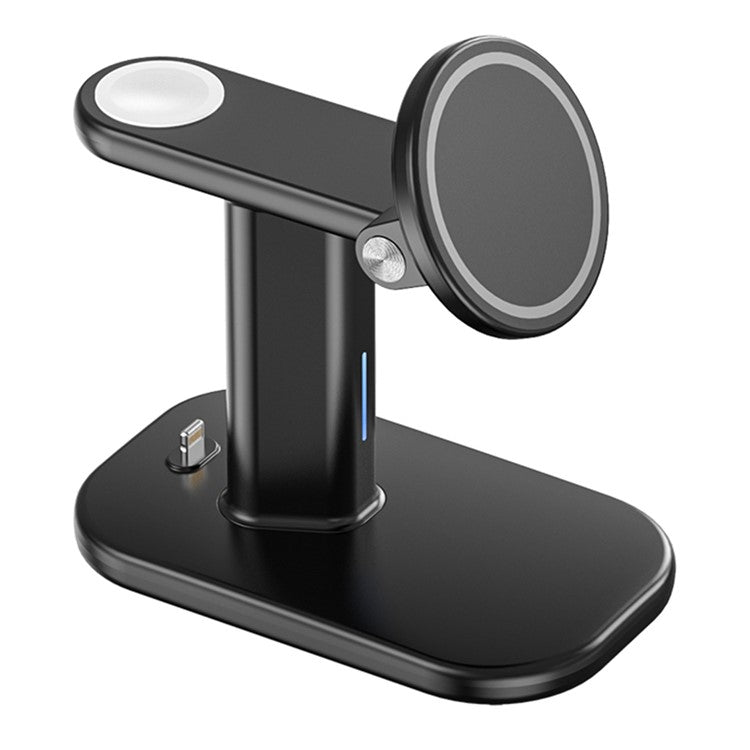 JJT-A70 3-in-1 15W Magnetic Rotatable Wireless Charger Watch Headset Phone Desktop Charging Stand - Black