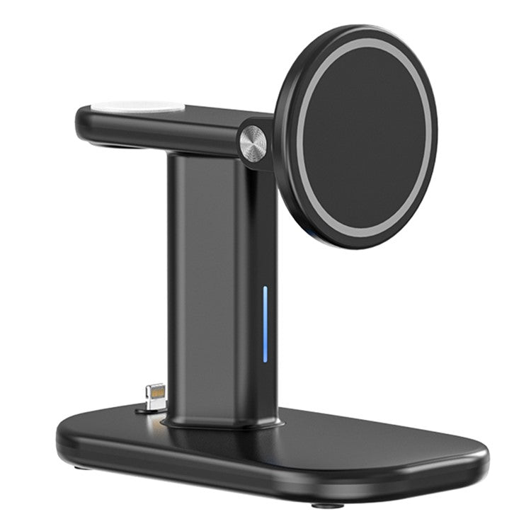 JJT-A70 3-in-1 15W Magnetic Rotatable Wireless Charger Watch Headset Phone Desktop Charging Stand - Black