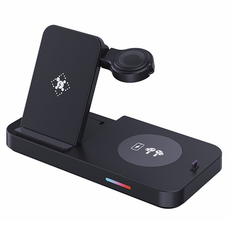 B-19 4-in-1 Magnetic Wireless Charger 15W Charging Watch Earphone Phone Desktop Charging Dock - Black