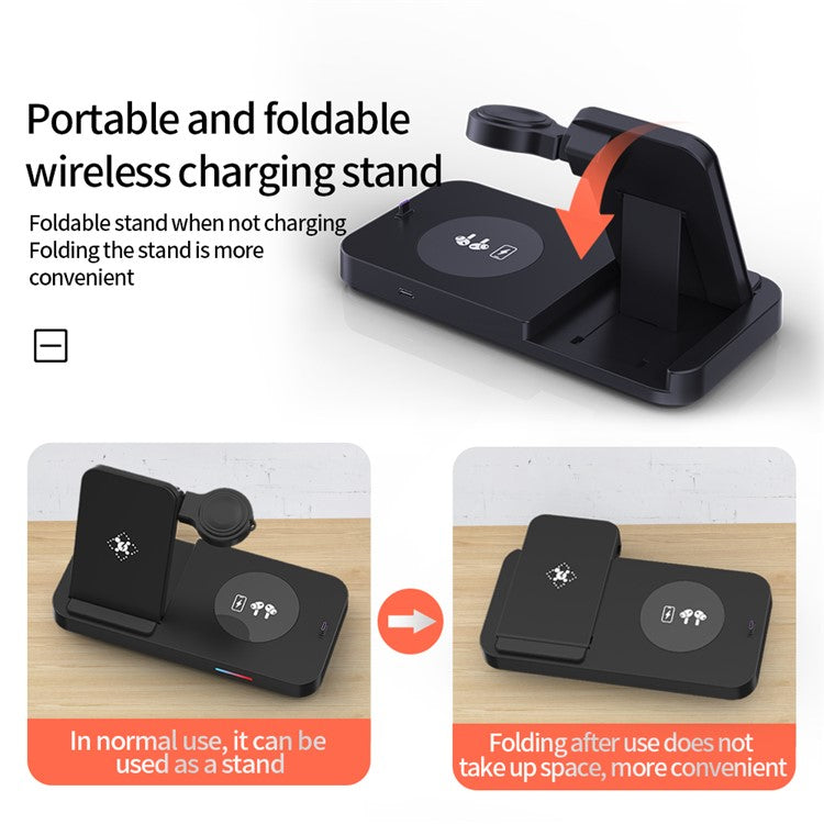 B-19 4-in-1 Magnetic Wireless Charger 15W Charging Watch Earphone Phone Desktop Charging Dock - Black