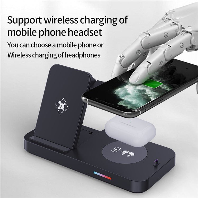 B-19 4-in-1 Magnetic Wireless Charger 15W Charging Watch Earphone Phone Desktop Charging Dock - Black